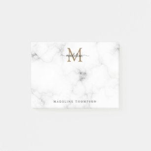 Einfaches Marmor-Gold Mädchen-Script-Monogramm Post-it Klebezettel