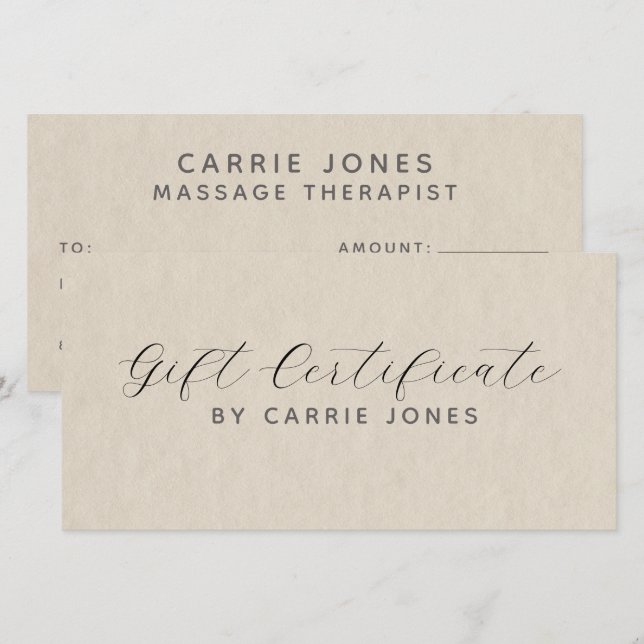 Einfaches Massage-Therapeut-Geschenkgutschein (Vorne/Hinten)