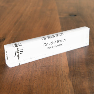 Einfaches medizinisches Asclepius Schwarz-weiß Ber Namensplakette