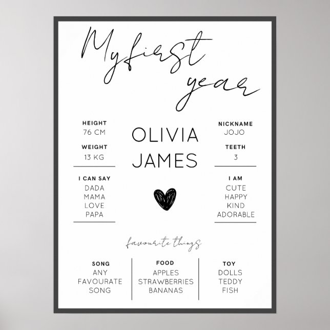 Einfaches Meilenstein des ersten Jahres Poster (Vorne)