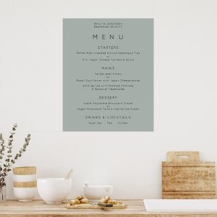 Einfaches Menü auf Silvery Sage Green Wedding Poster
