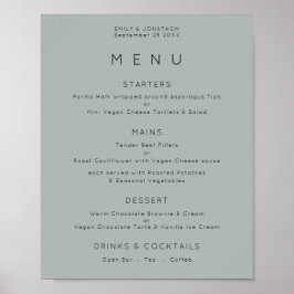 Einfaches Menü auf Silvery Sage Green Wedding Poster