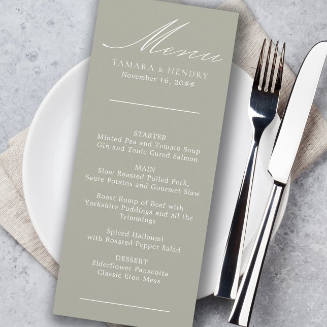 Einfaches Menü für Kalligrafie-Seite Grüne Hochzei Menükarte (Von Creator hochgeladen)