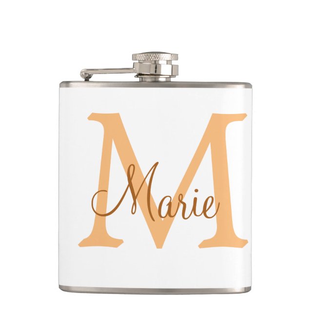 einfaches minimal add name monogramm orange braun  flachmann (Vorderseite)