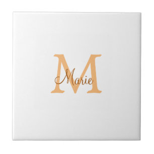 einfaches minimal add name monogramm orange braun fliese