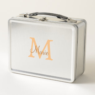 einfaches minimal add name monogramm orange braun metall brotdose