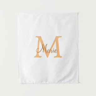 einfaches minimal add name monogramm orange braun wandteppich