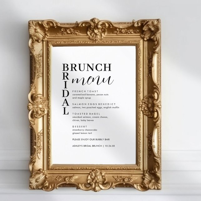 Einfaches Minimal Bridal Brunch Menü Menükarte (Von Creator hochgeladen)