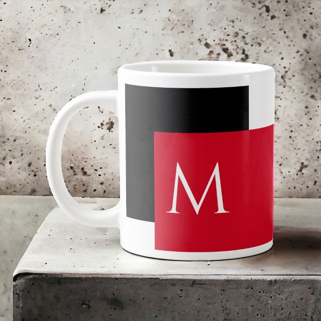 Einfaches Minimal-Farbblock mit Monogram-Initial Jumbo-Tasse (A jumbo mug for the serious coffee drinker! Personalize with your desired initial.)
