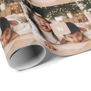 Einfaches Minimal-Foto mit Monogram Holiday Geschenkpapier