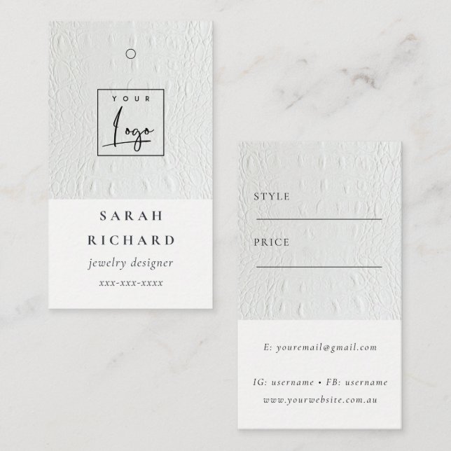 Einfaches Minimal-Leder-Textur-Preis-Logo Visitenkarte (Vorne/Hinten)