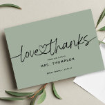 Einfaches Minimal Modernes Script-Brautparty Dankeskarte<br><div class="desc">Einfache minimale moderne Skript "danke" mit einem Herz verbindet die Worte Brautparty danke Karte. Anpassen oder Löschen von Text für handgeschriebene Nachrichten auf der Rückseite.</div>