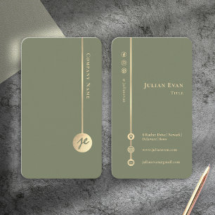 Einfaches Minimal-Monogramm Elegantes Salbeigrün & Visitenkarte