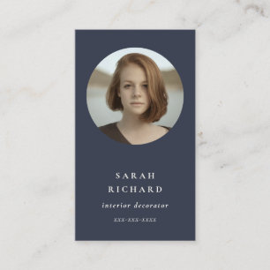 Einfaches Minimal Navy Blue Beruflich Custom Foto Visitenkarte