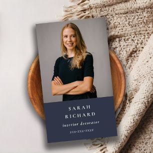 Einfaches Minimal Navy Blue Beruflich Custom Foto Visitenkarte