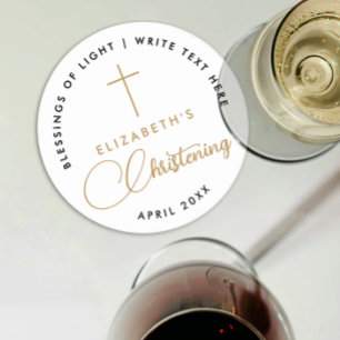 Einfaches Minimal Schwarz-weißes Gold Cross Christ Runder Pappuntersetzer