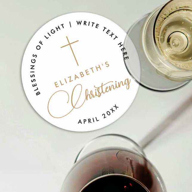 Einfaches Minimal Schwarz-weißes Gold Cross Christ Runder Pappuntersetzer (Von Creator hochgeladen)