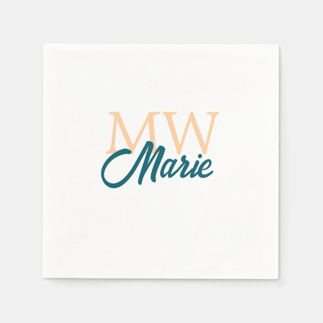 einfaches minimales Add Name Monogramm orange blau Serviette (Vorderseite)