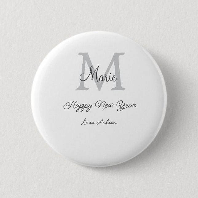 einfaches minimales frohes neues jahr monogramm gr button (Vorderseite)