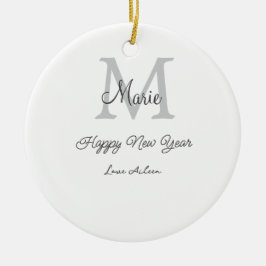 einfaches minimales frohes neues jahr monogramm gr keramik ornament