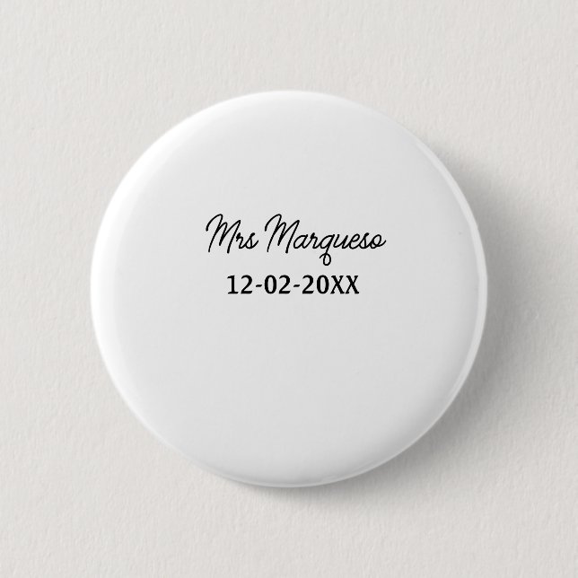 einfaches minimales Monogramm Frau Herr Name Datum Button (Vorderseite)