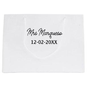 einfaches minimales Monogramm Frau Herr Name Datum Große Geschenktüte