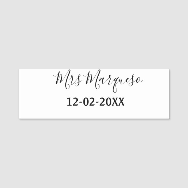 einfaches minimales Monogramm Frau Herr Name Datum Namensschild (Vorderseite)