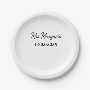 einfaches minimales Monogramm Frau Herr Name Datum Pappteller
