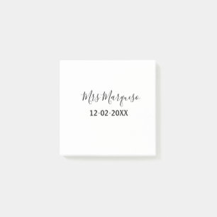 einfaches minimales Monogramm Frau Herr Name Datum Post-it Klebezettel