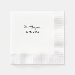 einfaches minimales Monogramm Frau Herr Name Datum Serviette