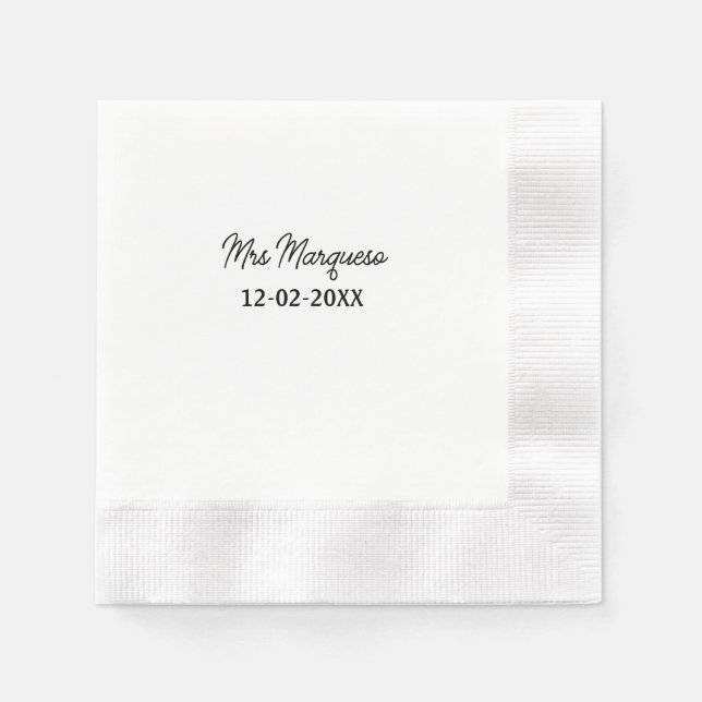 einfaches minimales Monogramm Frau Herr Name Datum Serviette (Vorderseite)