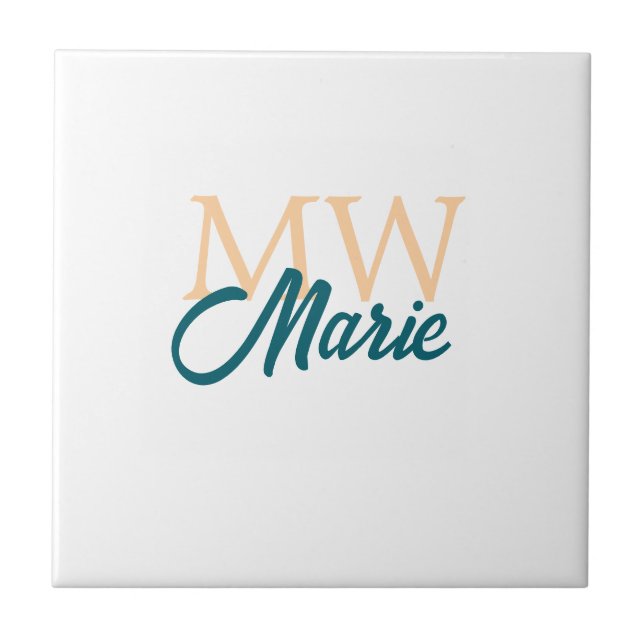 einfaches minimales Monogramm mit Namen orange bla Fliese (Vorderseite)