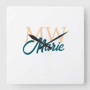 einfaches minimales Monogramm mit Namen orange bla Quadratische Wanduhr