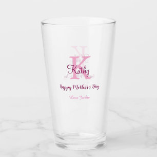 einfaches minimales Muttertags-Monogramm rosa Name Glas