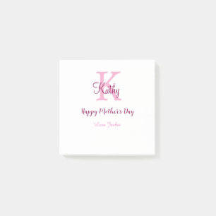 einfaches minimales Muttertags-Monogramm rosa Name Post-it Klebezettel