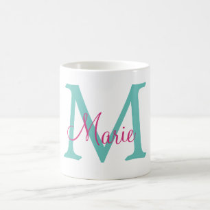 einfaches minimales Namen-Monogramm grün pink blau Kaffeetasse