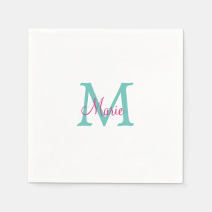 einfaches minimales Namen-Monogramm grün pink blau Serviette