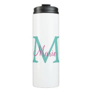 einfaches minimales Namen-Monogramm grün pink blau Thermosbecher