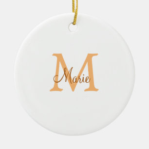 einfaches minimales Namen-Monogramm orange braun t Keramik Ornament