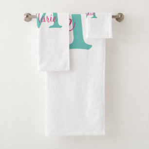 einfaches minimales Namenmonogramm grün pink blau Badhandtuch Set