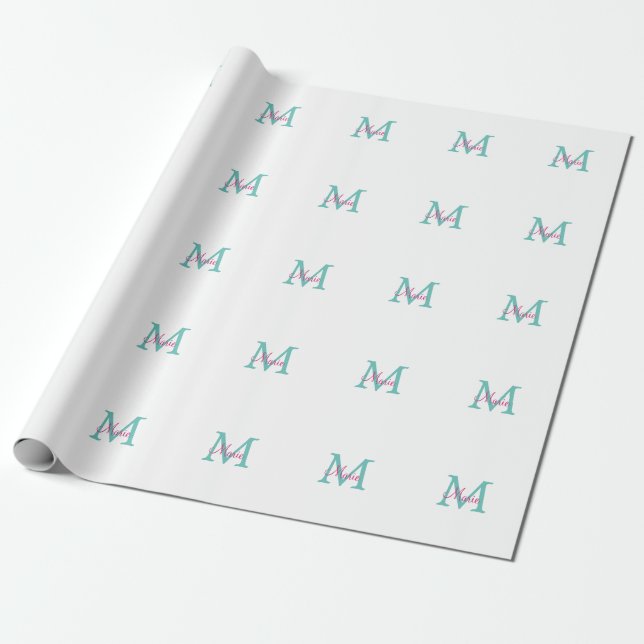 einfaches minimales Namenmonogramm grün pink blau  Geschenkpapier (Ungerollt)