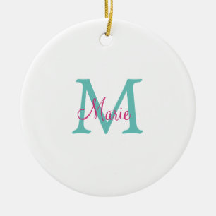 einfaches minimales Namenmonogramm grün pink blau  Keramik Ornament