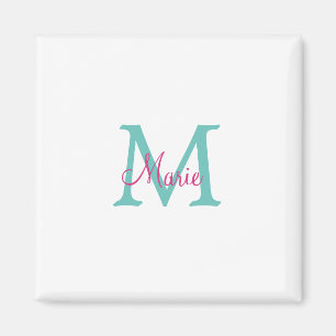 einfaches minimales Namenmonogramm grün pink blau Magnet