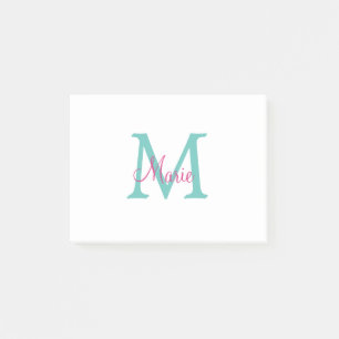 einfaches minimales Namenmonogramm grün pink blau Post-it Klebezettel