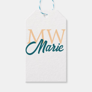 einfaches minimales Namensmonogramm orange blau fe Geschenkanhänger