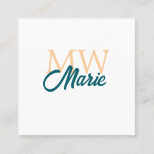 einfaches minimales Namensmonogramm orange blau fe Quadratische Visitenkarte