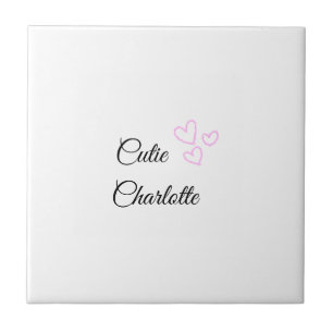 einfaches minimales rosa Herz Glitter Funkeln Name Fliese