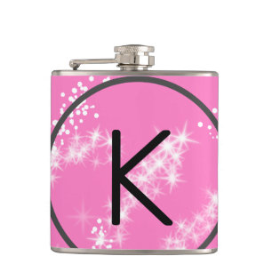 einfaches minimales weißes Monogramm rosa Glitter- Flachmann