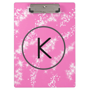 einfaches minimales weißes Monogramm rosa Glitter- Klemmbrett