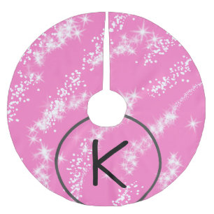 einfaches minimales weißes Monogramm rosa Glitter- Polyester Weihnachtsbaumdecke